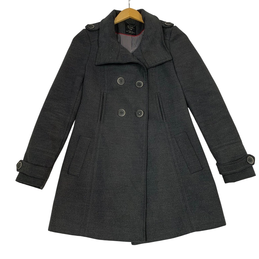 Zara TRF Warm Wear Charcoal Gray Double Breasted Pea Coat Funnel Neck Womens S
